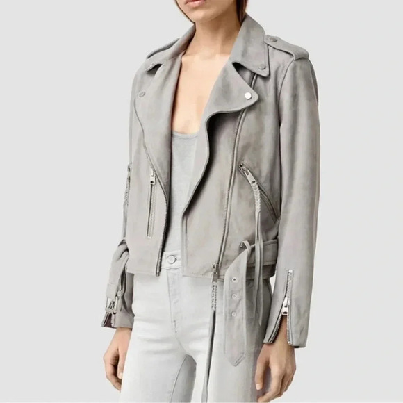 ALLSAINTS Plait Balfern Goat Leather Zip Up Biker Moto Jacket Size 2 - Picture 2 of 16